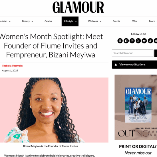 Flume Invites Founder, Bizani Meyiwa, Featured in Glamour Magazine SA's Women's Month Spotlight - screenshot